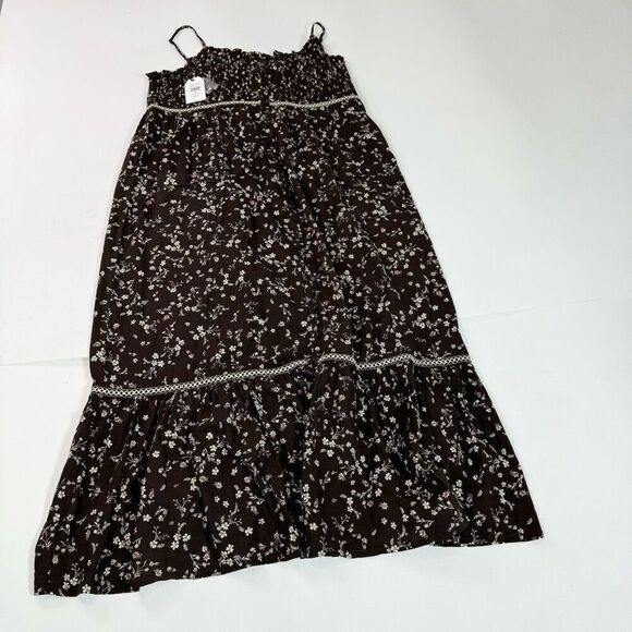 Cleo + Wolf Maxi Dress Womens 2XL XXL Tiered Brown Floral Smocked Cottagecore - Picture 2 of 13